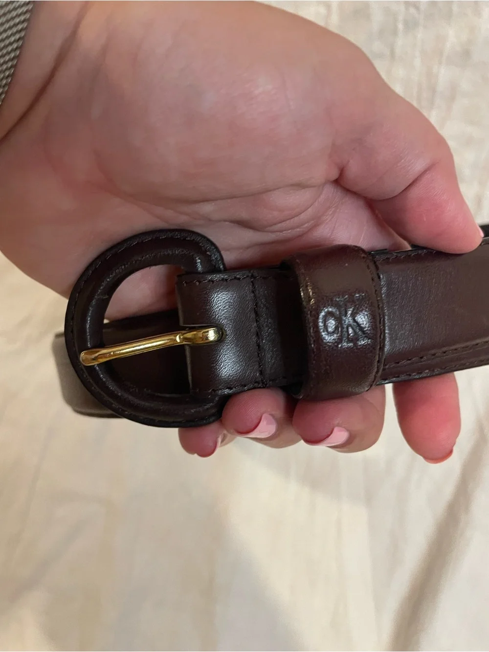 Calvin Klein Full Grain Leather Belt Black Gold Buckle Women’s Medium Classic